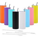 GCVV 8 Pack Skinny Tumblers with Straws and Lids, 20oz Powder Coated Stainless Steel Slim Tumbler Double Wall Vacuum Insulated Coffee Cups for Hot Cold Drink (Mixed color)