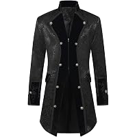 Darkrock Men’s Gothic Morning Jacket – Tailcoat Black Brocade Steampunk Victorian – Size XL