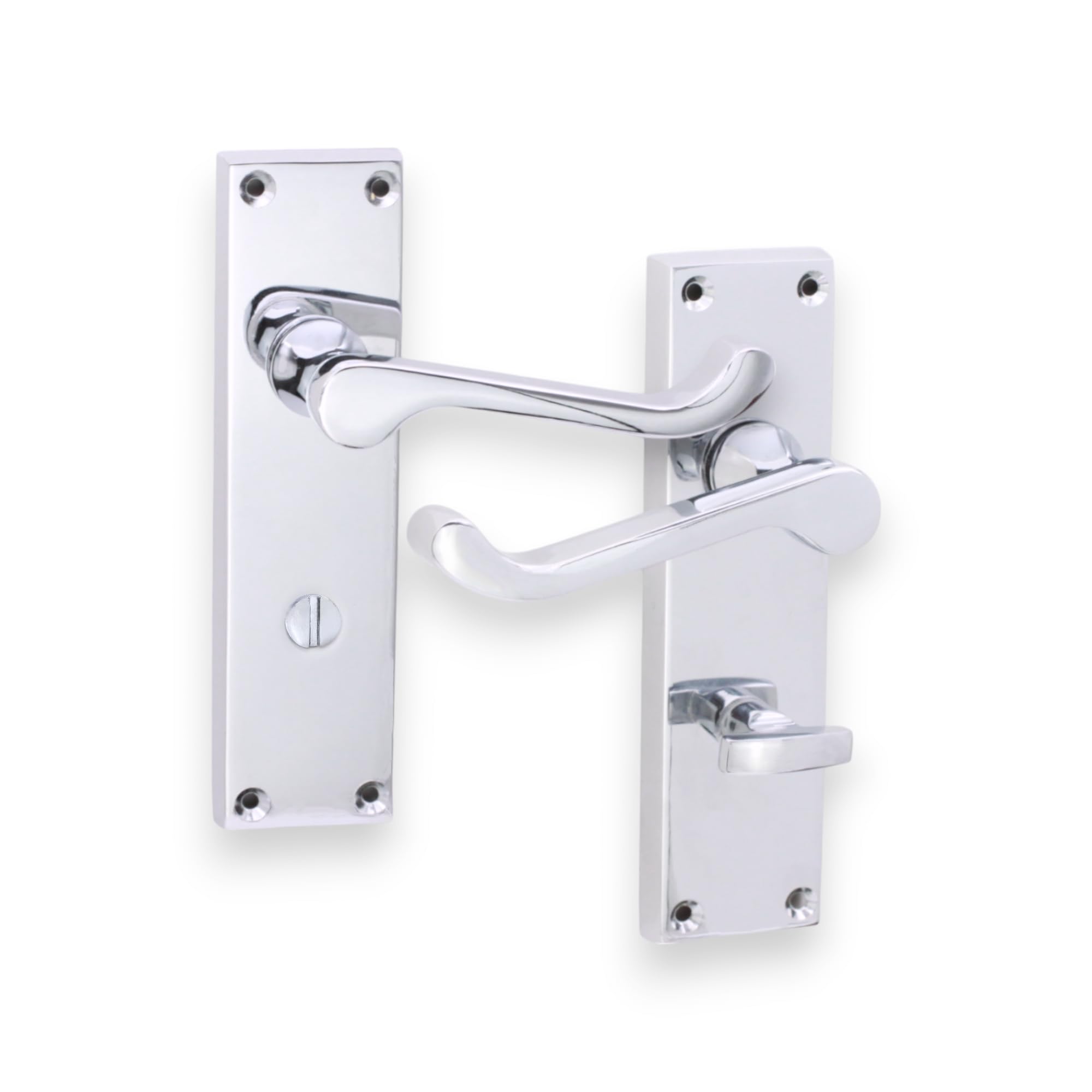 Infinity Decor Set of Polished Chrome Victorian Scroll Lever Door Handle on Rectangular Backplate Zinc Bathroom Latch Lever Privacy for Internal Use