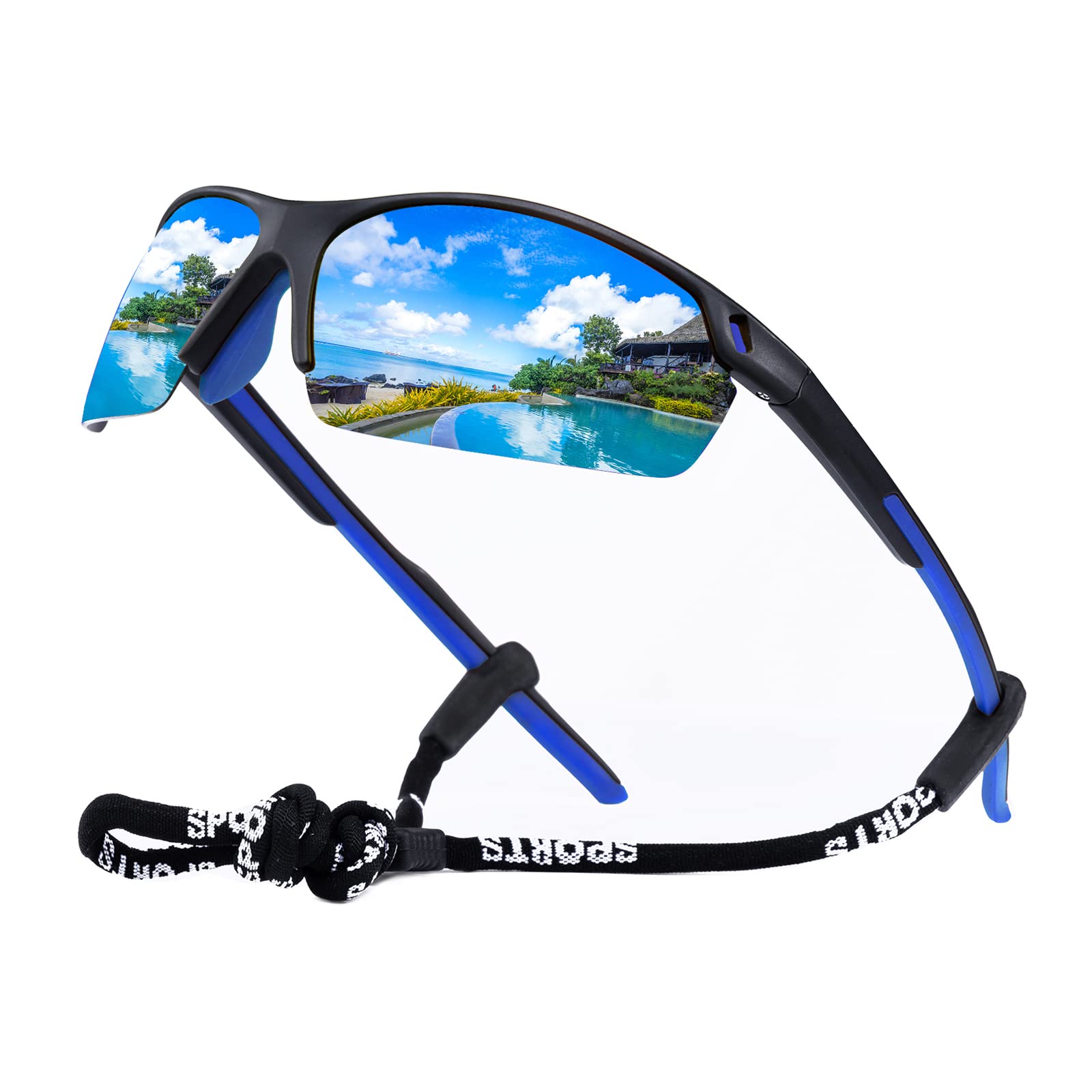 OKH Polarised Cycling Glasses for Men and Women Outdoor Sports Goggles UV400 Protection Driving Shades Sunglasses Eyewear with TR90 Unbreakable Frame(Black Frame Blue Lens)