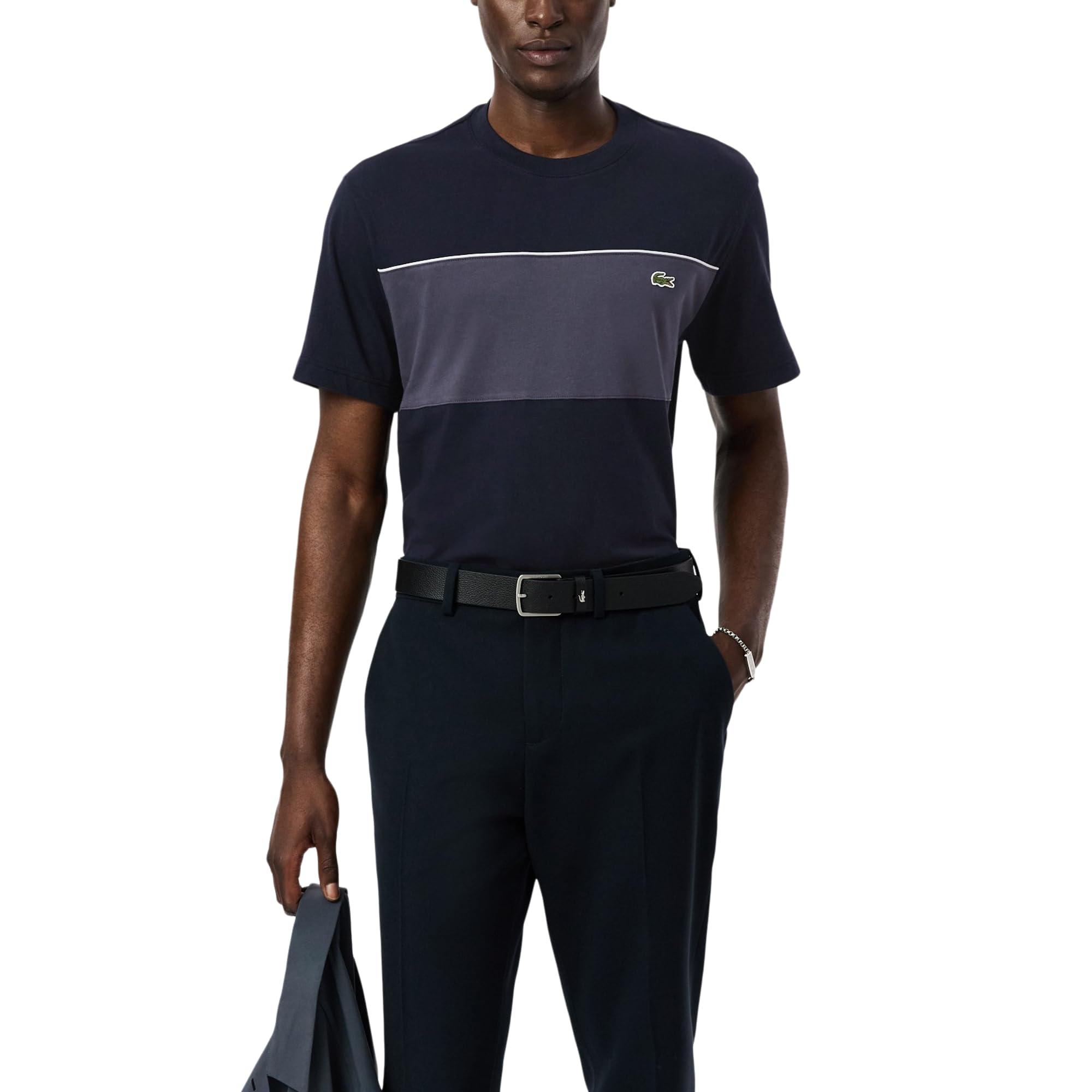 Lacoste Men’s Colour-Block Cotton T-Shirt, Blackbird/Graphite, 4X-Large
