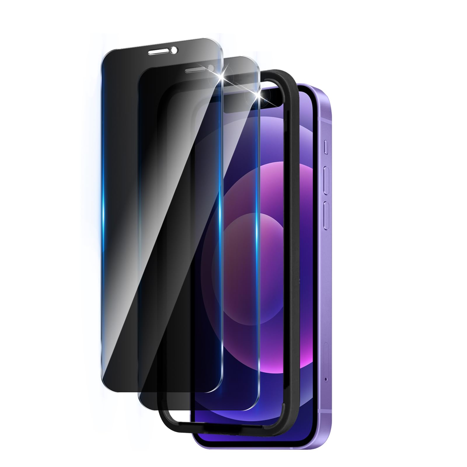 LZAYN 2 Pack Privacy Screen Protector for iPhone 12/12 pro (6.1 inch, Impact-Resistant, Anti-Scratch,Bubble Free, Black Anti Spy Tempered Glass Film, Easy Installation Tool, Case Compatible