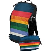 ChicoBag Travel Pack rePETe Recycled Backpack w/Built-In Pouch &amp; Carabiner Clip | Perfect for Outdoor Activities | Eco-Conscious Packable Reusable Bookbag | Retro Stripe (Pack of 1)