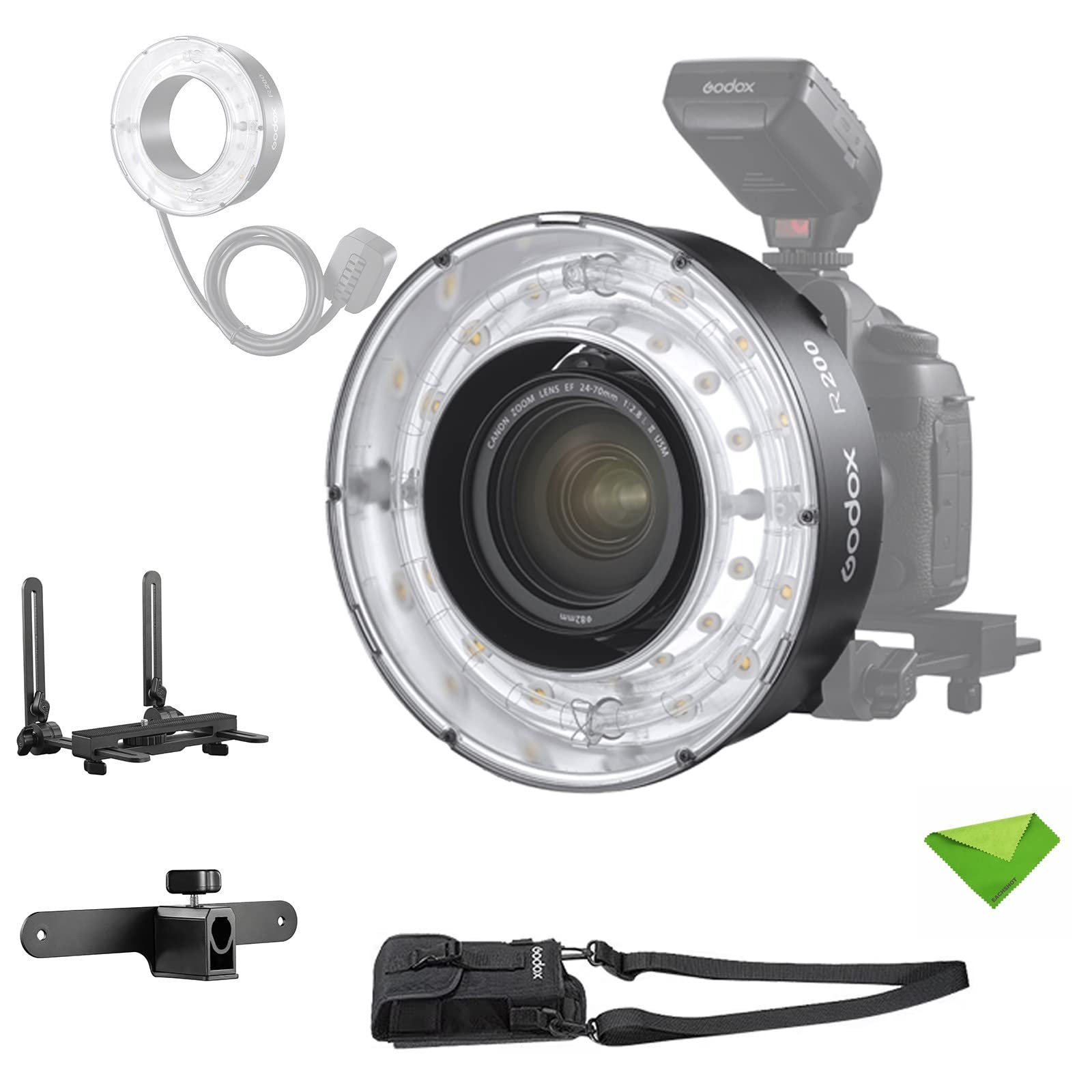 Godox R200 Macro Ring Flash Head for AD200 AD200 Pro 5800±200K 200Ws with Modeling Lamp Macro Speedlight for DSLR Cameras for Portrait Shooting, Macro Shooting, Medical Shooting, Dental Shooting, etc