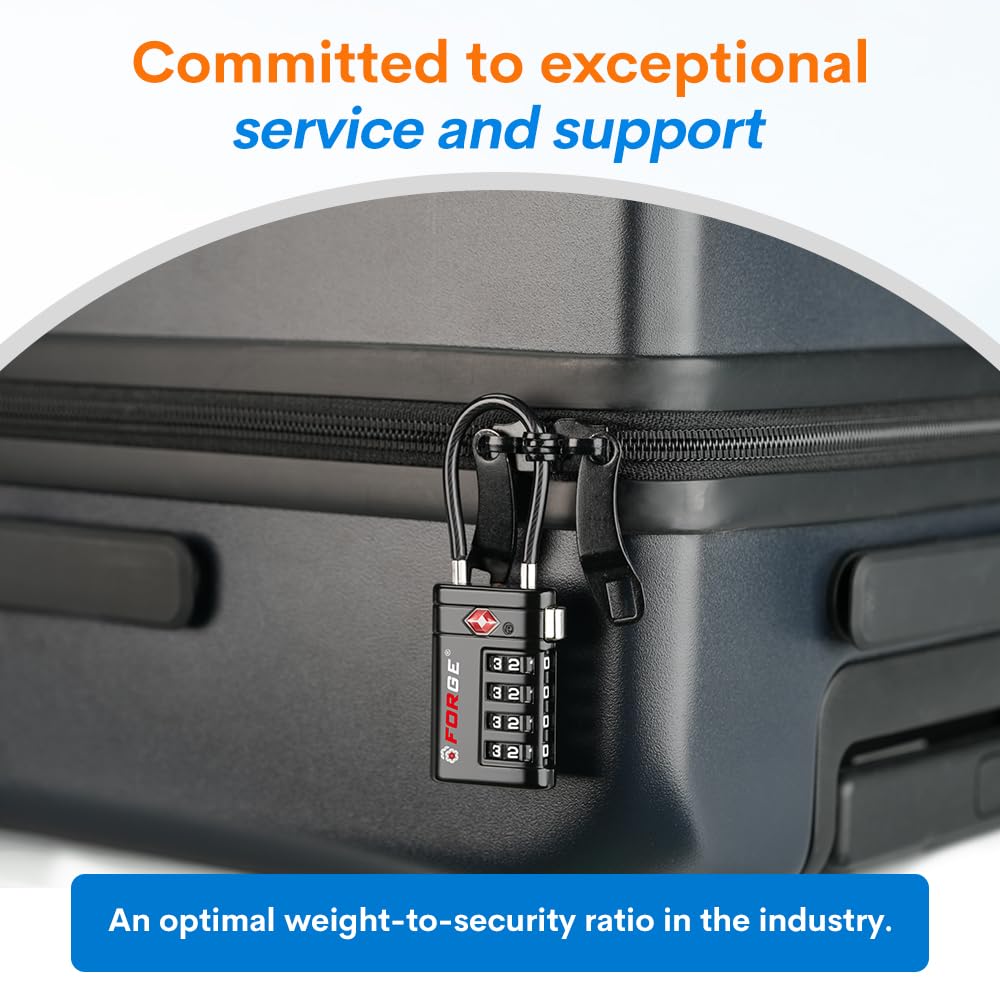 Forge Forge TSA Approved Luggage Locks 4 Digit Combination TSA Travel Locks with TSA008, Open Alert Indicator, Zinc Alloy Body for Luggage, Suitcase, Backpack, and More. Black 2 Locks.