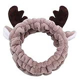 Elk Women's Spa Facial Makeup Headband - Bear Face Mask for Birthdays, Valentines, Christmas - Fleece Headwear for Women & Girls - Coffee
