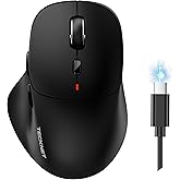 TECKNET Wireless Mouse Bluetooth 5.0/3.0 & 2.4G Rechargeable, Silent Clicks, Adjustable 4800 DPI, 6 Buttons, Ergonomic Design, Bluetooth Mouse for Laptop, Computer, ipad