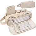 Big Capacity Pencil Case 5 Compartments Large Pencil Pouch Pen Bag Pencil Box Holder Organizer Simple Storage Aesthetic Stationery Cosmetic for Adults Men Women College Office Essentials (White)
