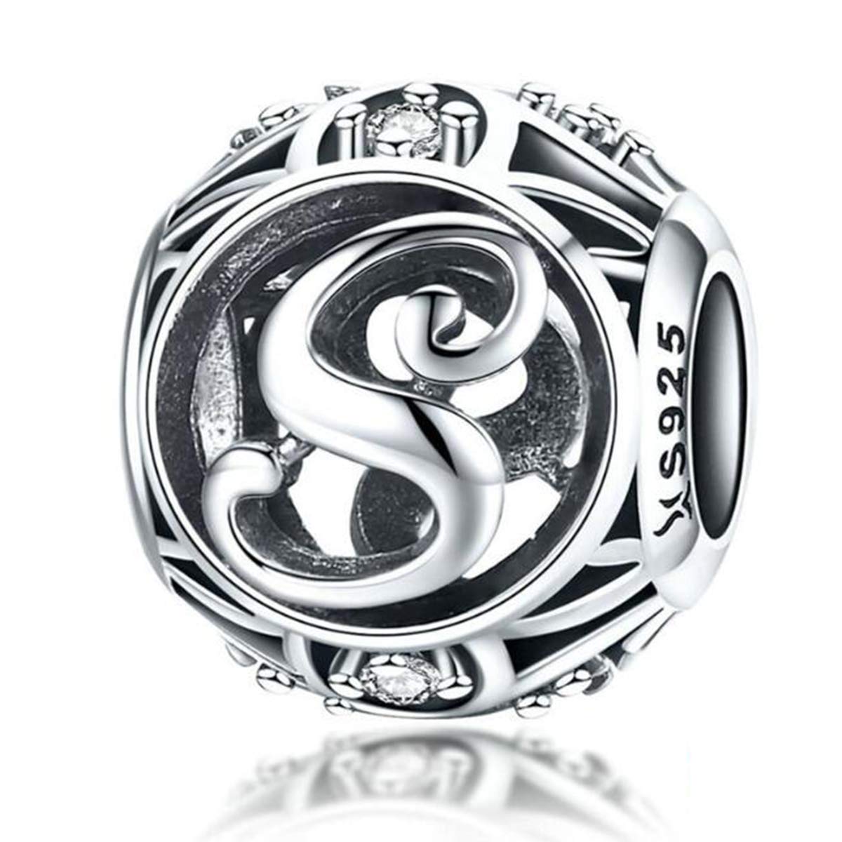 Birthday Charms Genuine 925 Sterling Silver Diy Initial A-Z Charm Alphabet Charms Letter Beads for Pandora Charms Bracelets (Letter S)