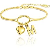 Seyaa Gold Initial Bracelets for Women, Personalized Gifts for Women, Bridesmaid Bracelet Dainty Heart Letter Bracelet Friendship, Wedding Birthday Gifts for Women Gold Jewelry