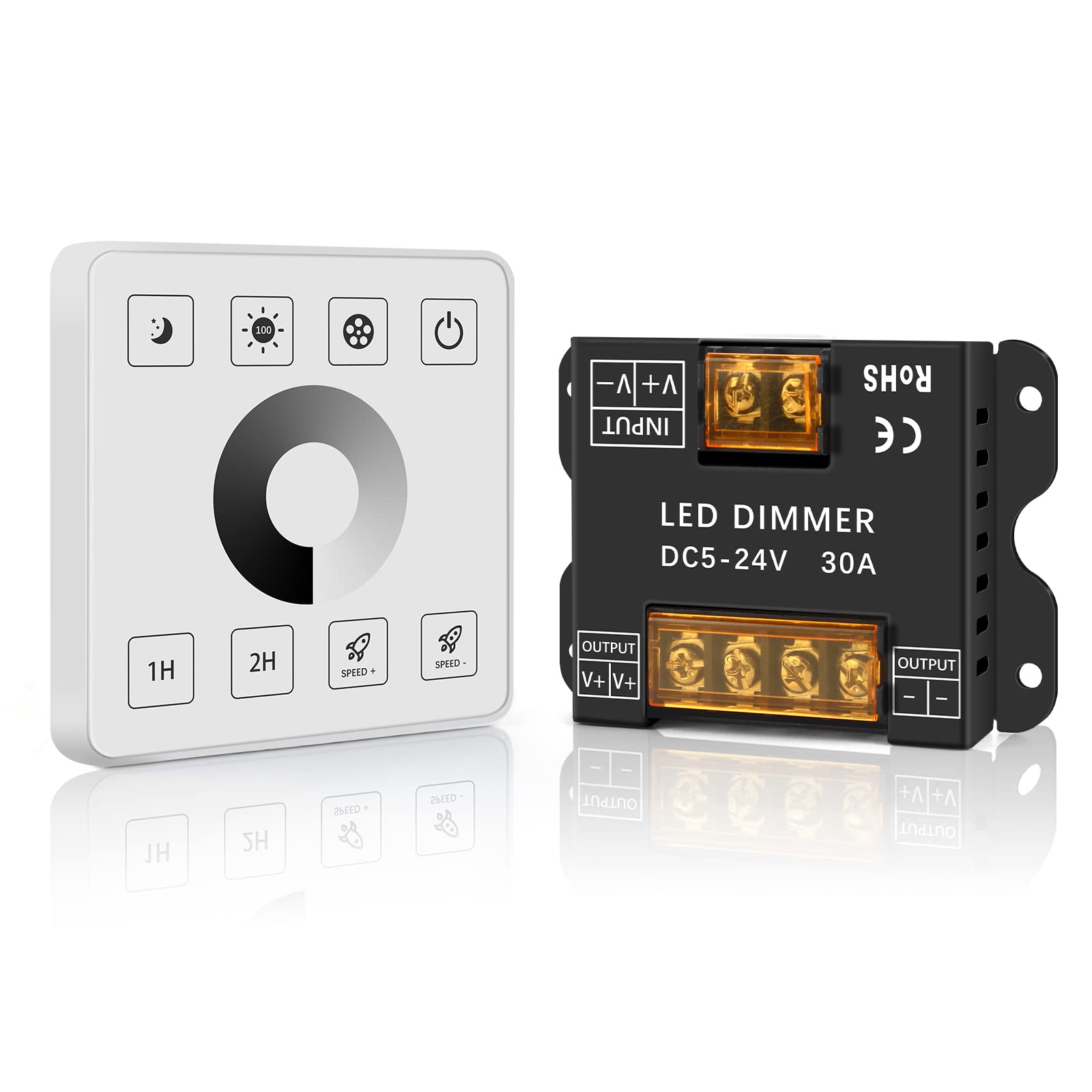 Aroidful RF Wall Mounted LED Wall Controller - Touch Panel Dimmer Controller for DC5-24V 30A Single Color LED Strip Lights, Adjust Brightness