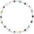 D Jewelry Tiny Beads 4.8mm Multi-Colored Guardian Small Eyes on 925 Sterling Silver Bracelet 7.5" Long