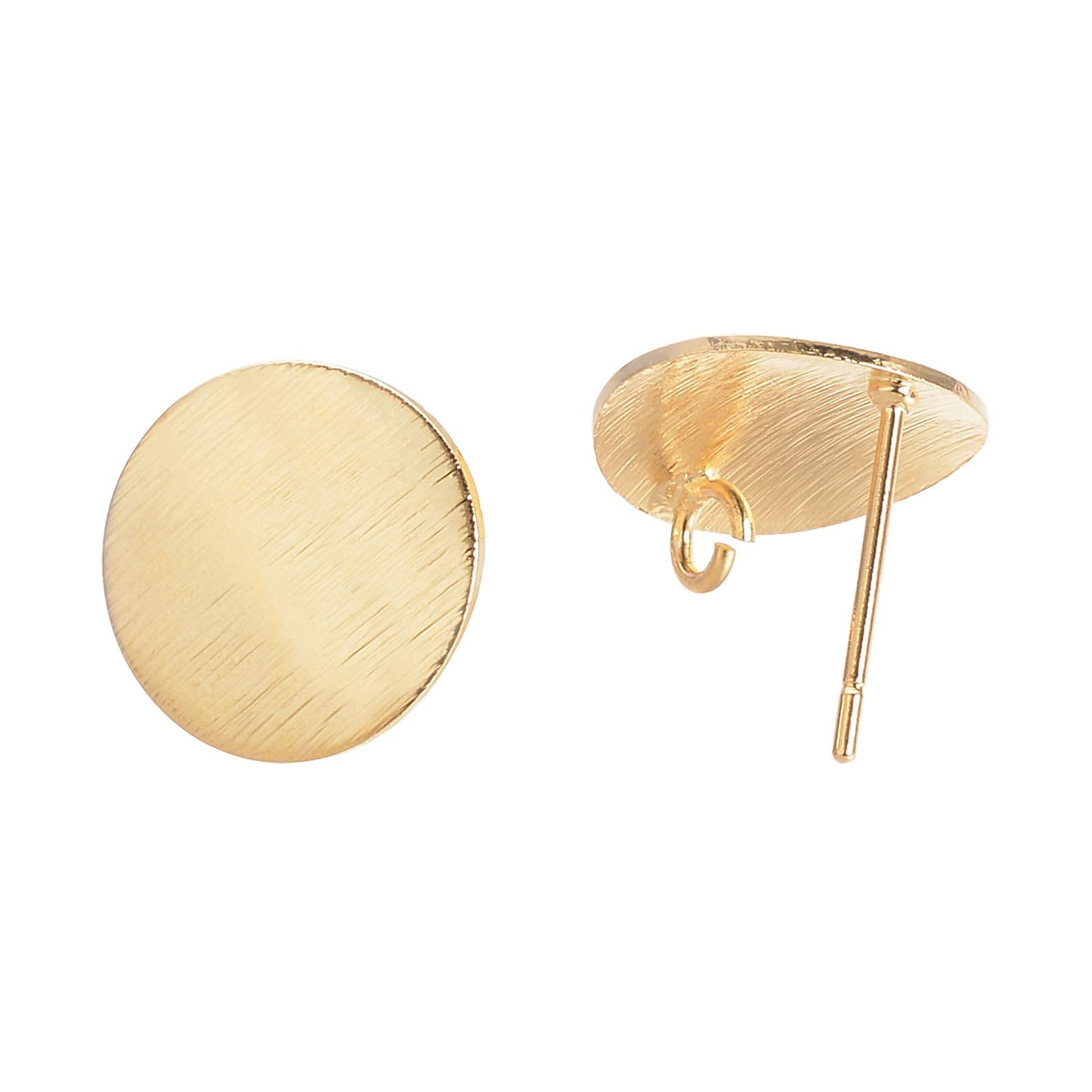 BENECREAT 20PCS 18K Gold Plated Flat Round Earring Studs Brass Earring Findings with Hoop for Earring DIY Jewelry Making, 15mm in Diameter
