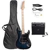 GLARRY Full Size Electric Guitar for Music Lover Beginner with 20W Amp and Accessories Pack Guitar Bag (DARK BLUE, 39" Right Handed)