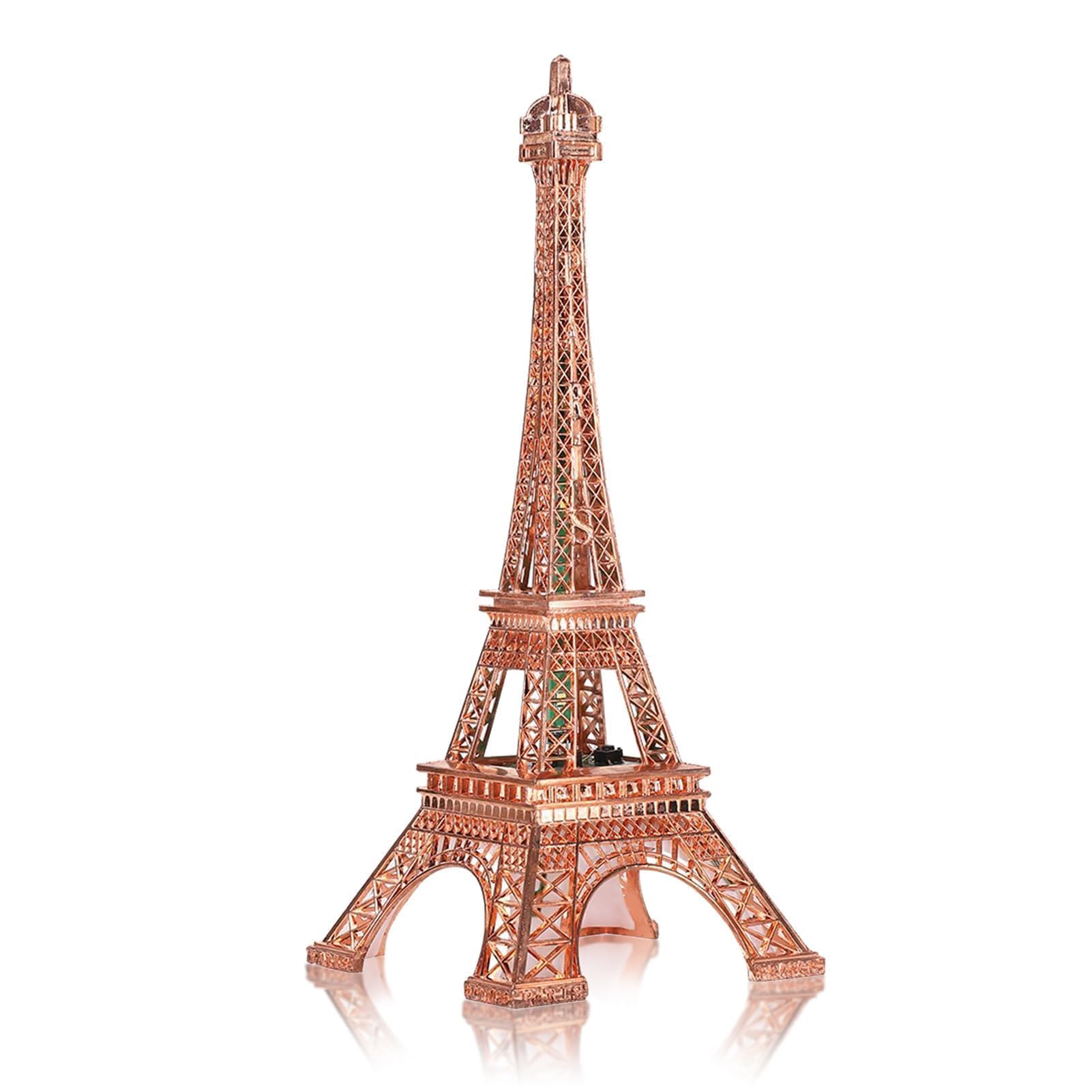 HERCHR Eiffel Tower Architectural 10.2inch Metal Eiffel Tower Model Figurine with Build in LED Light Zinc Alloy Collectible Figurine Replica Centerpiece for Table Decoration