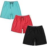 SNOW DREAMS 3 Pack Boys Swim Trunks Kid Bathing Suit Quick Dry Board Shorts with Mesh Lining