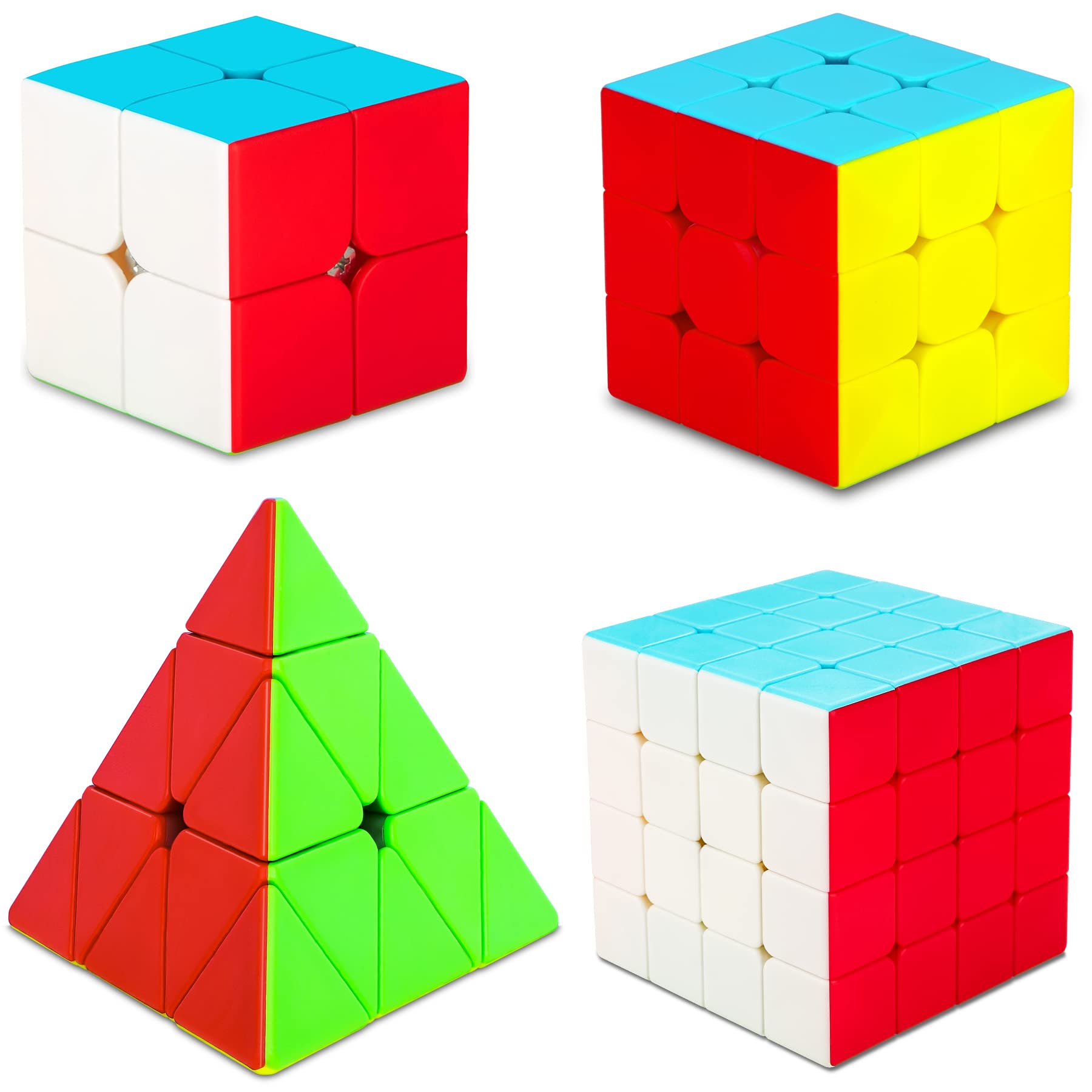 SISYS Speed Cube Set 4 Pack Magic Puzzle Cubes 2x2 + 3x3 + 4x4 + Pyraminx Pyramide Puzzle Toys for Kids Boys Girls