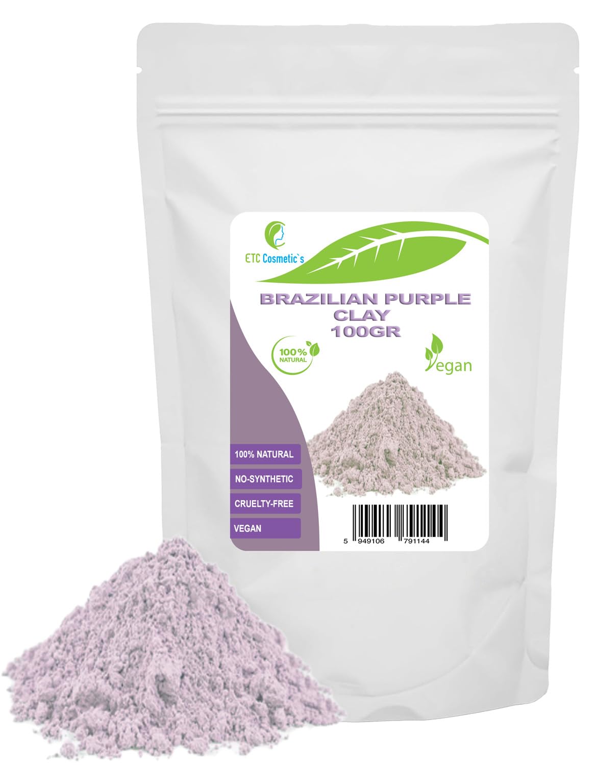 Brazilian Purple clay - 100 gr - DIY Face Masks, Body Mask, Hair Mask, Soft Peels and Scrubs, Soap Making, Anti-Ageing & Skin firming, Natural And Chemical Free
