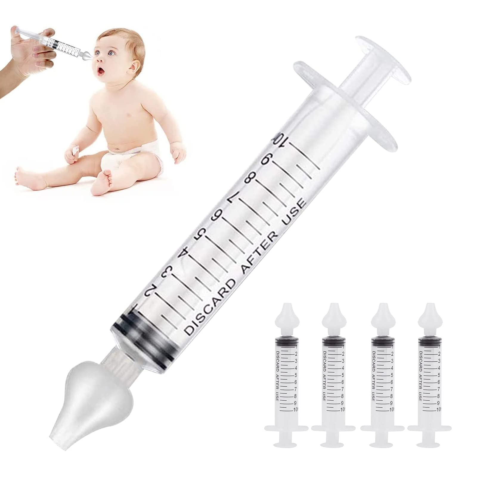 ZEACCT 4 Pcs, Nasal Irrigator Syringe Baby, Nasal Aspirator, Silicone Nasal Suction Tip, Pressure Nasal Syringe, Safe Nose Cleaner Cleanable & Reusable Silicone Nasal Suction Tip (10ML)