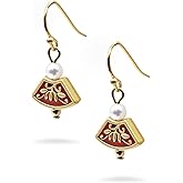 Asian Golden Lotus Earrings with Pearl - Gold Plated