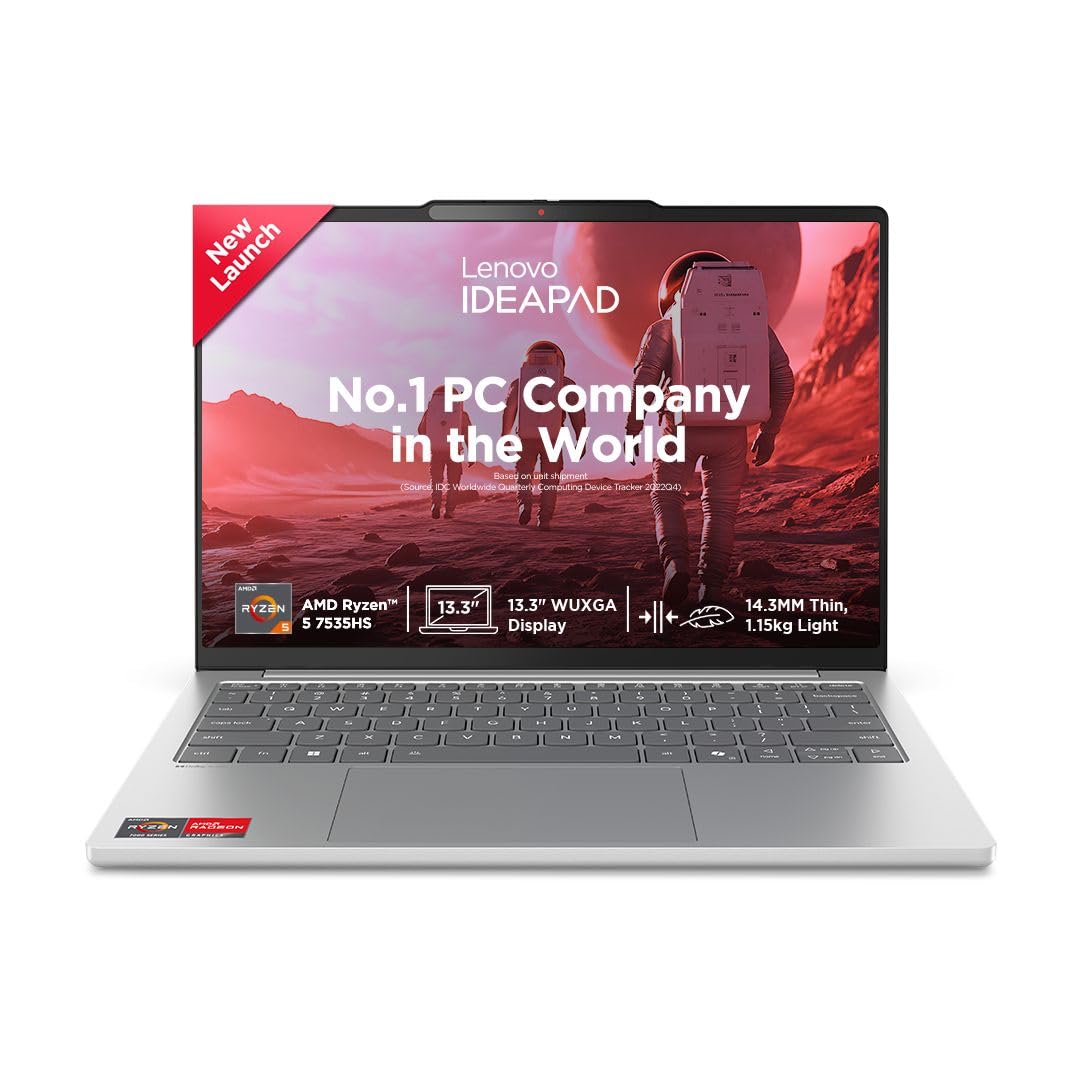 Lenovo IdeaPad Slim 5, AMD Ryzen 5 7535HS, 16GB RAM, 512GB SSD, WUXGA IPS, 13.3"/33.7cm, Windows 11, Microsoft 365 Basic + Office 2024, Grey, 1.6Kg, Backlit KB, 1Yr ADP Free, 83J2004HIN, Laptop