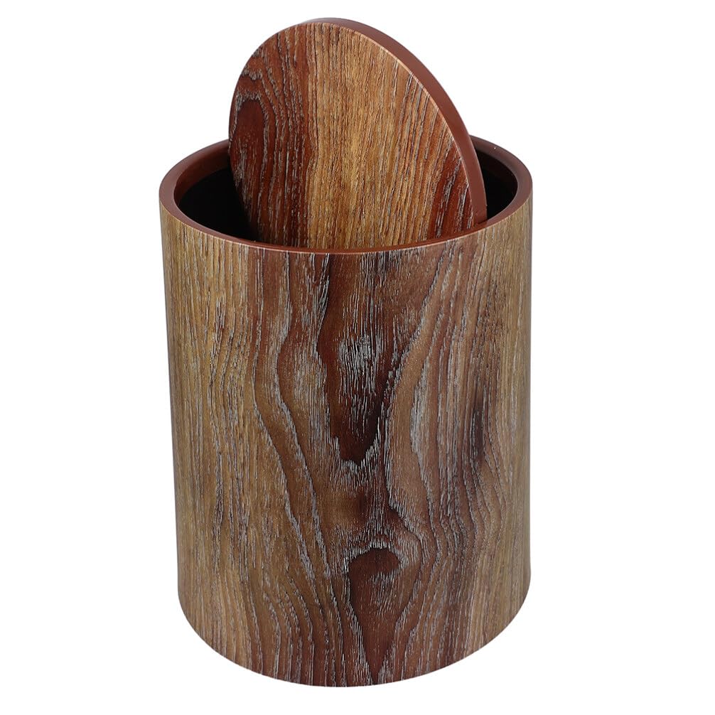 Alipis Swing Lid Trash Can 15l Retro Garbage Can Imitation Wood Trash Bin with Flipping Lid ...