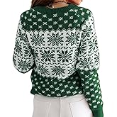 ZAFUL Women's Christmas Snowflake Reindeer Knitted Sweater Long Sleeve Crew Neck Heart Animal Print Pullover Knitwear