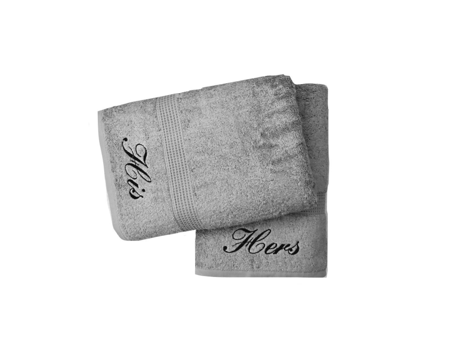 Niche Embroidery Embroidered His & Hers Grey Hand Towels Pair
