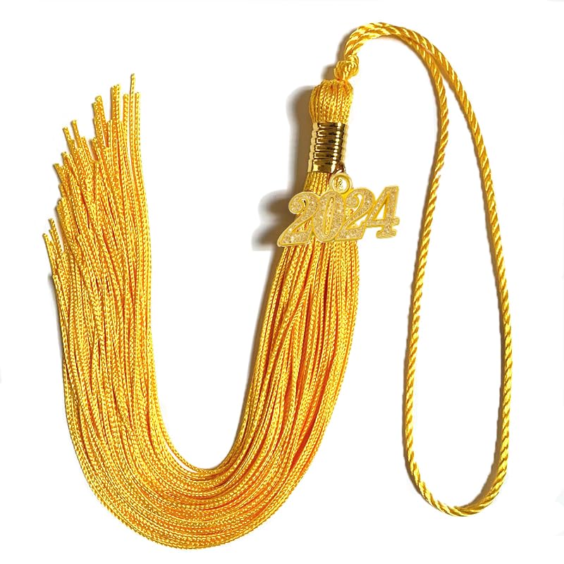 Photo 1 of 2024 Grad Tassels - Graduation Cap Tassels with 2024 Year Gold Date Charms for Ceremony, Yellow