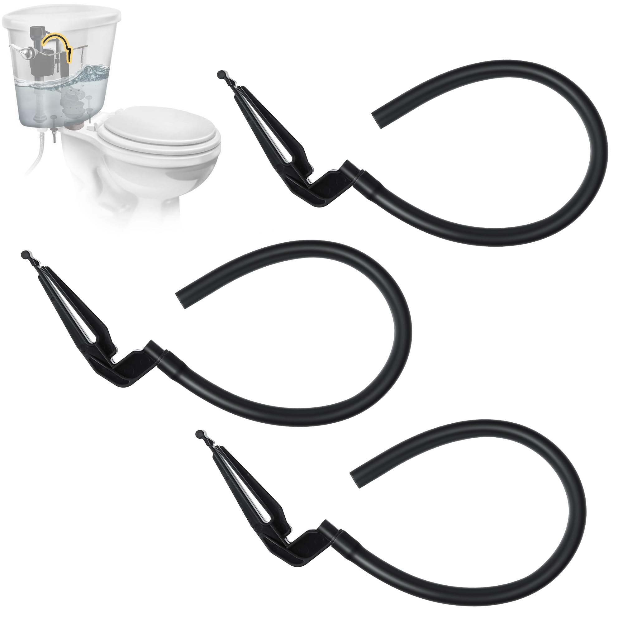 Photo 1 of Saillong 3 Pack Toilet Refill Tube and Clip Replacement, Toilet Repair Kit Inside Tank Compatible with 100, 200, 200A, 400A and Most Other Valves, 9.65” Length, Rubber and Plastic (Black)