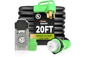 GEARBONE 50 Amp Generator Cord and Power Inlet Box Kit, 20FT RV Extension Power Cord NEMA 14-50P/ SS2-50R Twist Lock Connector, Pre-Drilled Inlet Box for Home, Backup, UL Listed