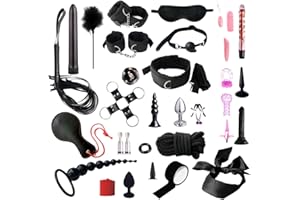 Sex BDSM Kit 35 Pcs Sex Toy Bondage for Adult Couples with Sex Dice Ball Gag Blindfold for Women Men（Black）