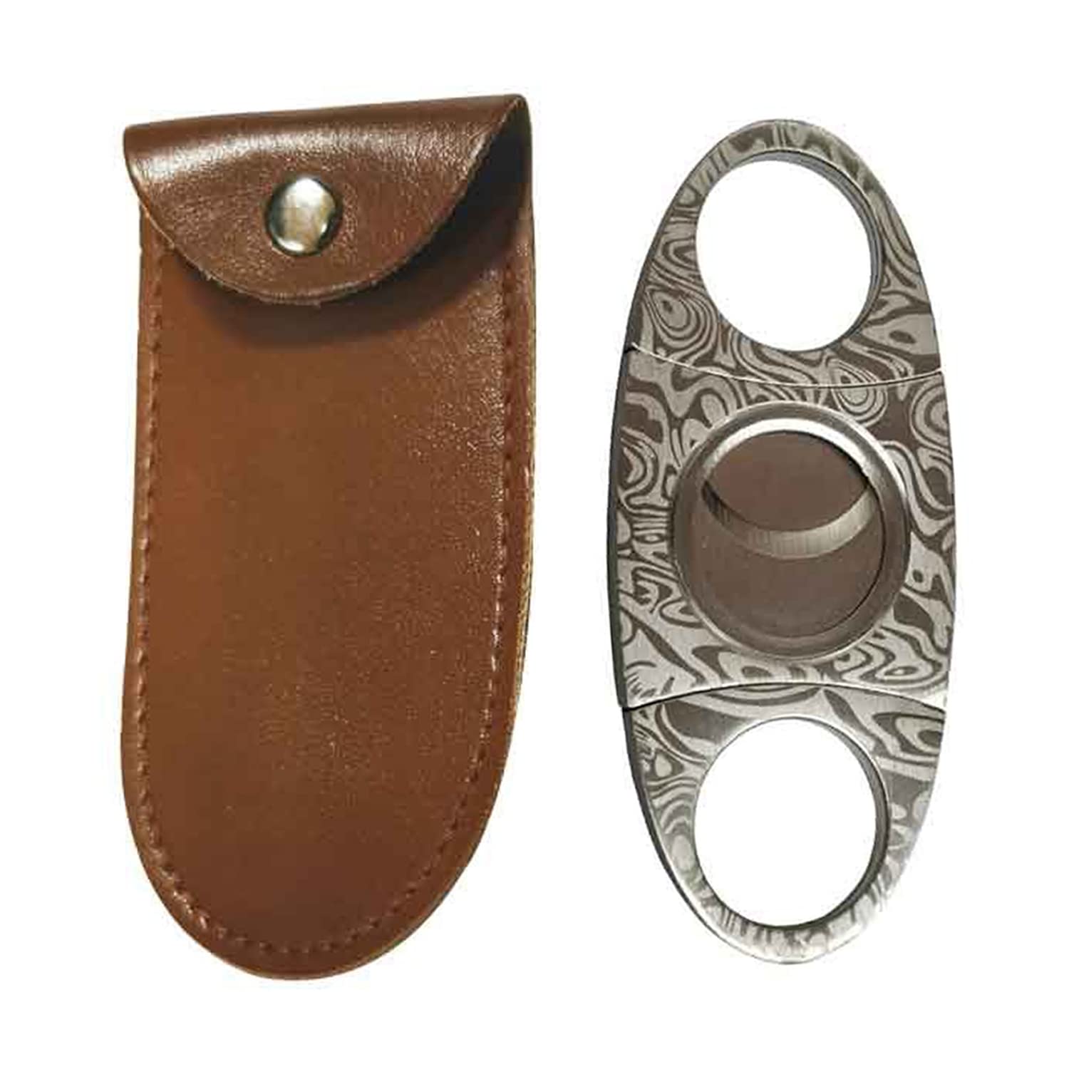 CAM2 Silver Grain Damascus Steel fits most cigars, cigar cutters, cigar cutters, double-edged scissors, cigar cutters