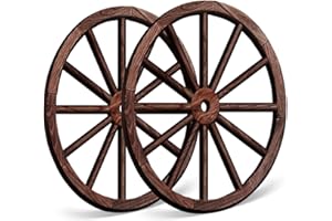 OYEFLY 2 Pcs Wagon Wheel Decor,Decorative Vintage Wood Garden Wagon Wheel,Vintage Rustic Wagon Wheel (Brown, 12 Inch)