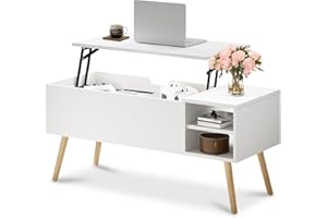 ALINE FURNITURE White Coffee Table Lift Top - Lift Top Coffee Table with Hidden Compartment Storage - Wood Coffee Table with Lifting Top - Pull Up Coffee Tables for Living Room