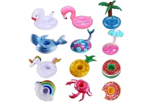 LKDEPO FOMAN Inflatable Drink Holder 12 Pack, Floats Inflatable Cup Coasters for Summer Pool Party and Kids Fun Bath Toys (Newest Type Mermaid and Whale)