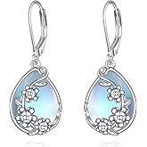 Plumeria Earrings Sterling Silver Teardrop Moonstone Dangle Earrings Plumeria Jewelry Gift for Women