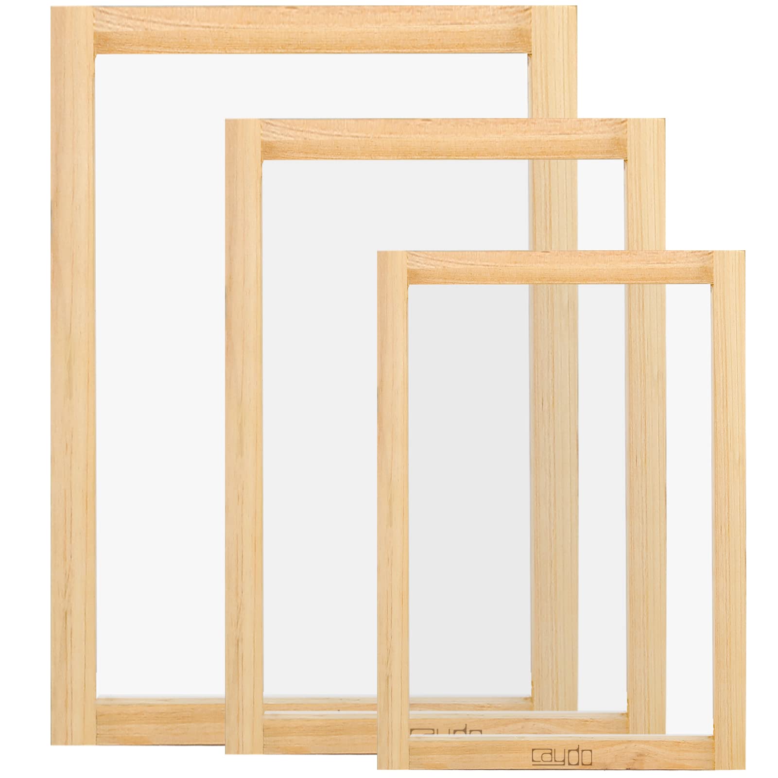 Caydo 3 Pieces 3 Size Wood Silk Screen Printing Frame with Mesh for Screen Printing, 25x35cm, 20x25cm, 15x20cm