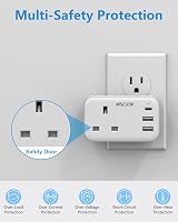 Mscien UK to USA Travel Adapter 4-in-1 with USB C 3 USB Ports Type B view 6