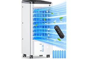 CENSTECH Evaporative Air Cooler, Swamp Cooler Air Conditioner w/ 12H Timer for Auto-off, 6 Upgraded Ice Packs, 3-Speed Windowless Air Conditioner, Smart Remote, Dual Tank Portable Air Cooler for Room