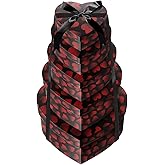 Linelglobal Heart Gift Box with Lid for Flower, Present, Valentine Day, Birthday, Anniversary, Wedding, Bridesmaid 5 Flower Box Assortment Size Stackble - Black