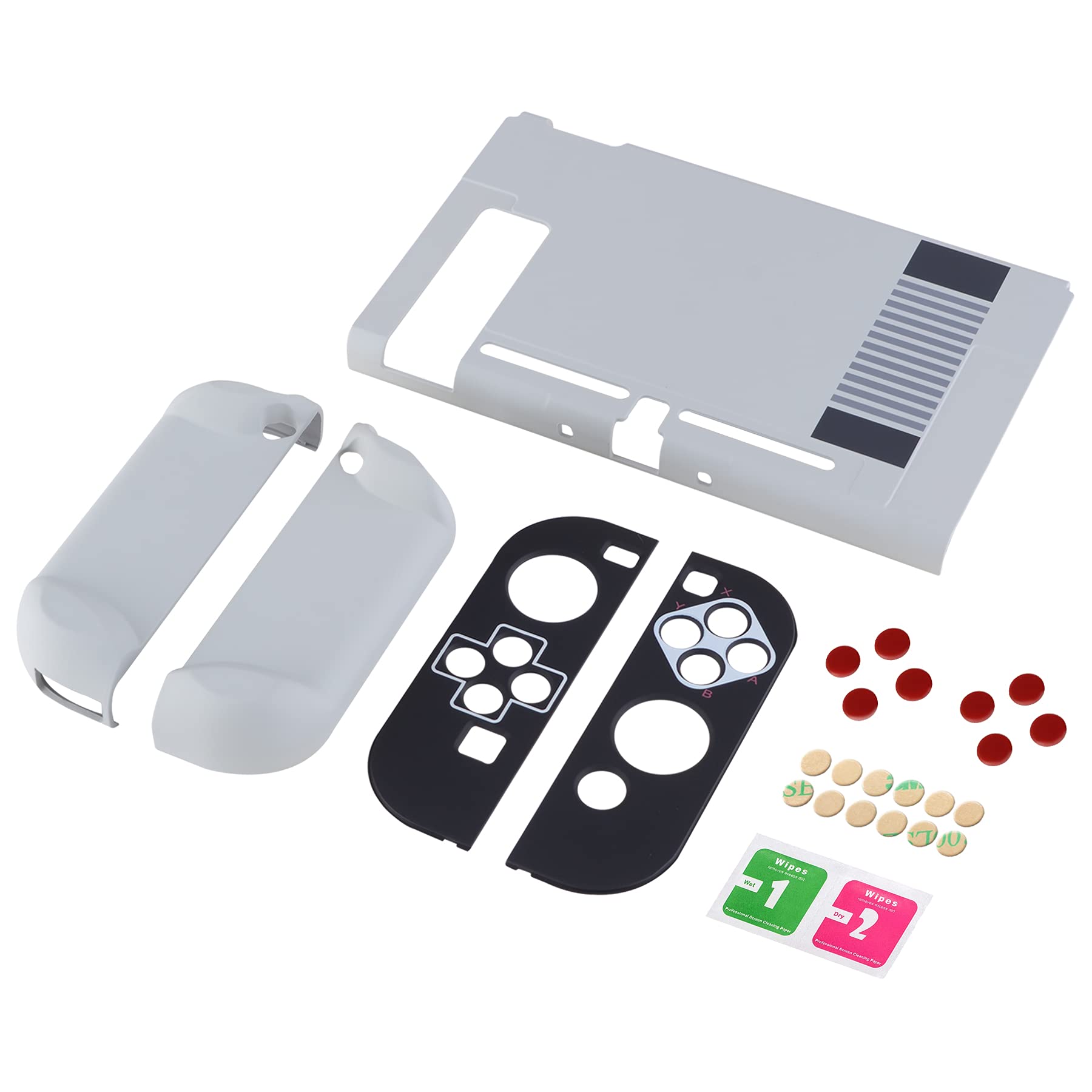 eXtremeRate PlayVital Back Cover for Nintendo Switch Console, NS Joycon Handheld Controller Protector Hard Shell, Dockable Protective Case with Red ABXY Direction Button Caps - Classics NES Style
