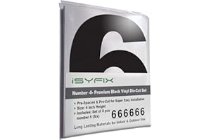 iSYFIX Black Vinyl Number 6 (Six) Stickers - 6 Pack 6 inch Self Adhesive - Decal Die Cut & Pre-Spaced for Mailbox, Signs, Window, Door, Cars, Trucks, Home, Business, Address Number, Indoor & Outdoor
