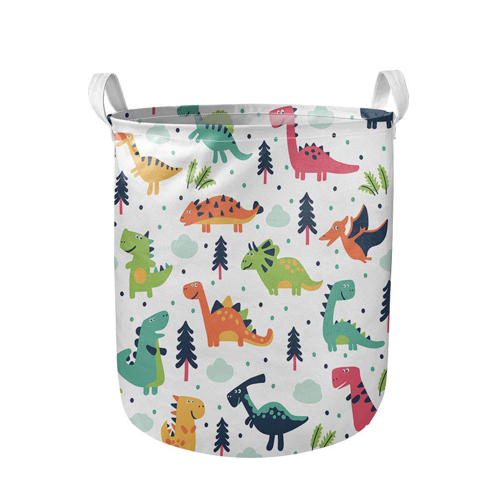 HUGS IDEA Laundry Baskets For Kids, Adorable Cartoon Dinosaur Kids Toy Basket, Collapsible Fabric Laundry Hamper, Foldable Clothes Bag, Folding Washing Bin