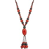 MINACHI Bohemian Colorful Ceramic Bead Chunky Center Pendant Y Necklace, Hippie Boho Summer Fashion Jewelry Gift for Women