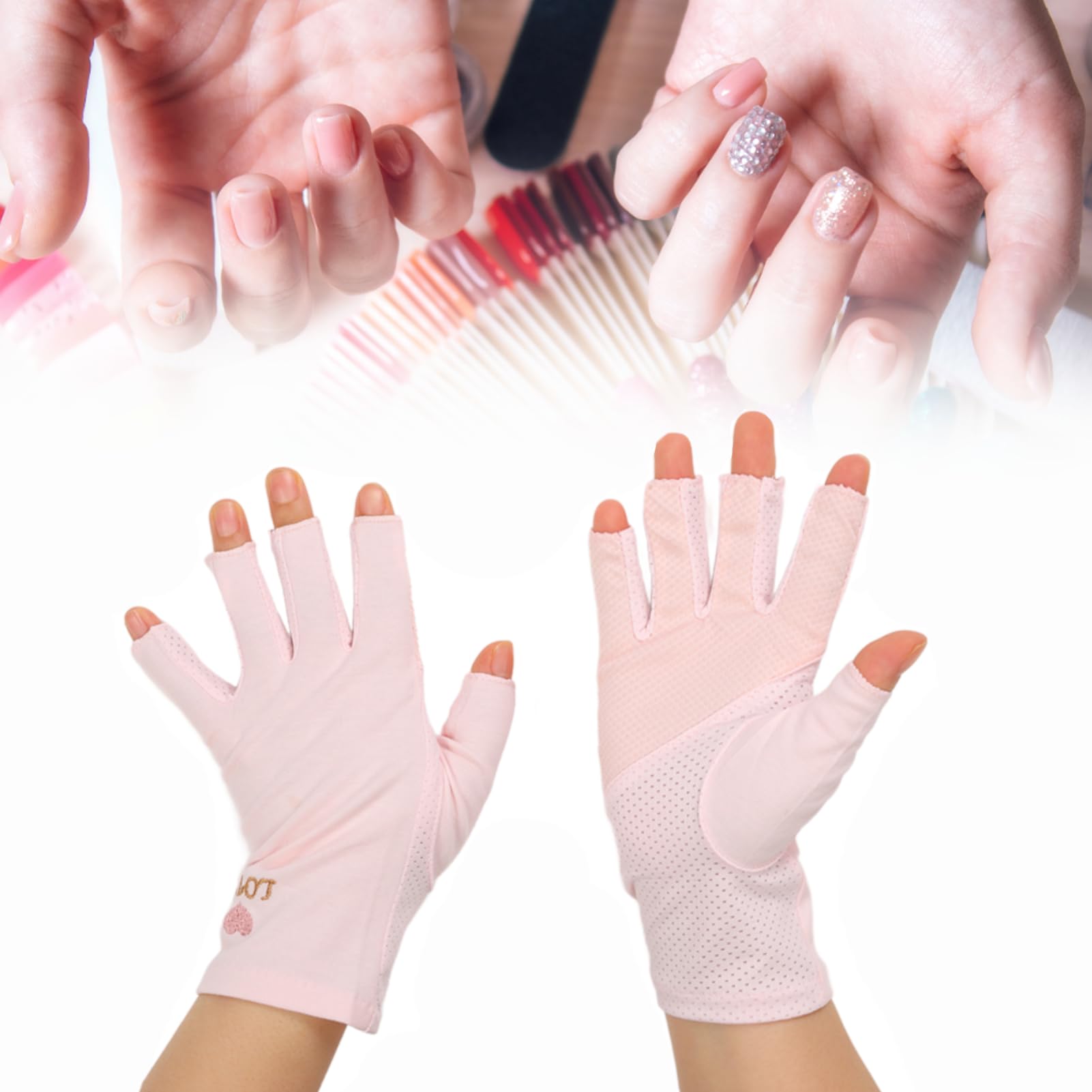 Anti UV Gloves for Gel Nail Lamp Manicure Gloves UV Protection Stretchy Breathable Fingerless Fiber Cotton Nail Lamp Gloves for Home Salon(Pink)