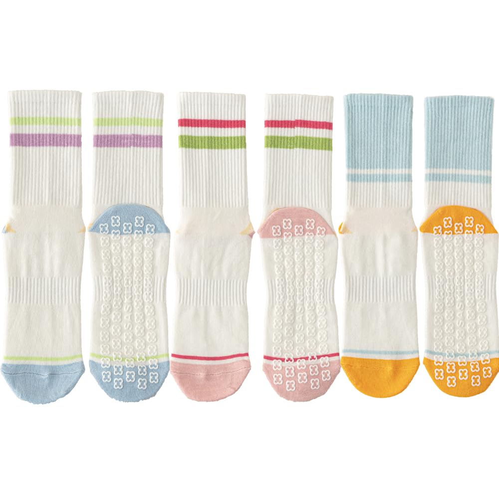 Photo 1 of ***2 pack***WITOPTH Pilates Socks with Grips, 3 Pairs Crew Yoga Socks for Women Non Slip Muticolor Stripe Grip Sock