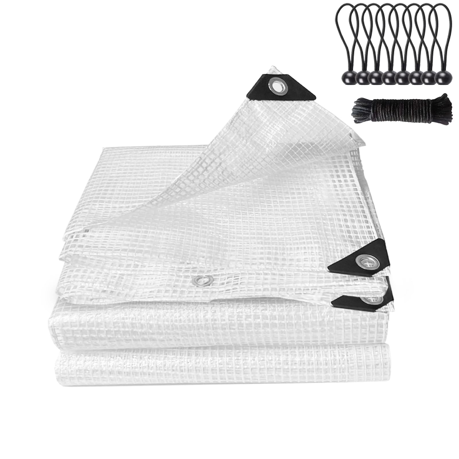 Clear Tarpaulin Waterproof Heavy Duty Greenhouse Grid Tarpaulin Outdoor Polythene Plastic Sheeting 140GSM Transparent Tarp Cover With Eyelets For Protection Plant Garden Furniture Firewood (2m x 4m)