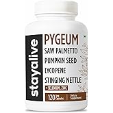 STAY ALIVE Pygeum Africanum Supplement, 7-in-1 Extract w/Saw Palmetto, Pumpkin Seed, Stinging Nettle and Lycopene, 120 Vegan Capsules, Non-GMO and Gluten-Free Pygeum Supplement for Men and Women