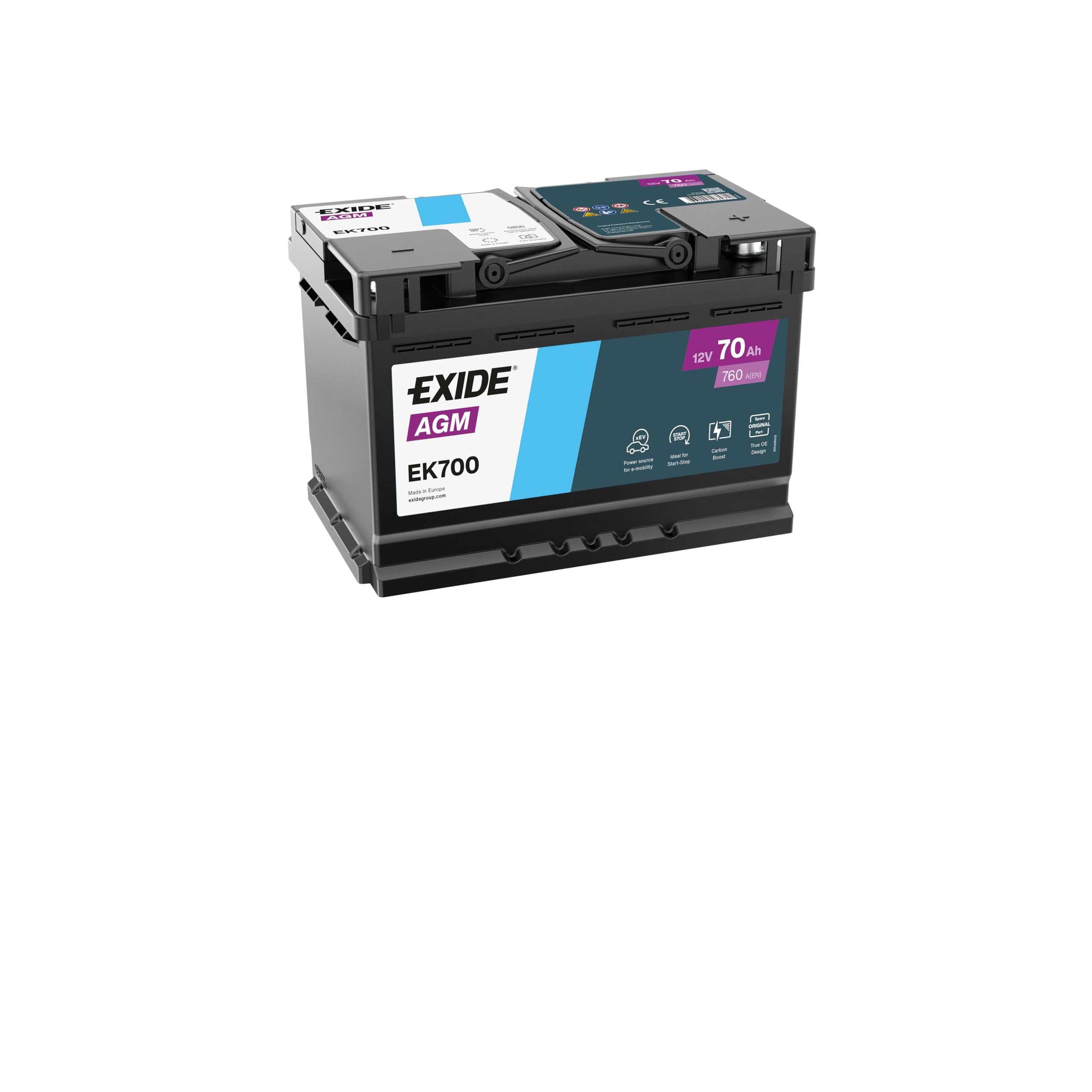 Exide 096 AGM Car Battery 70Ah AGM700 EK700, Large